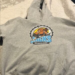 Gildan Gray Hoodie with Blue and Black Graphic